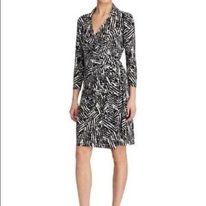 Ralph Lauren Black White Berryann Wrap Dress, 14